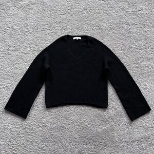 ALMINA CONCEPT Ribbed V-Neck Pullover Sweater Womens S Black Cropped Long Sleeve